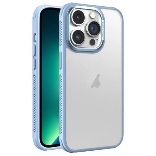 Estuche para Teléfono iPhone 13 Pro Max Marco de Lente Metal Esmerilado Sensación de Piel Enfriamiento Lateral (Azul Cielo)