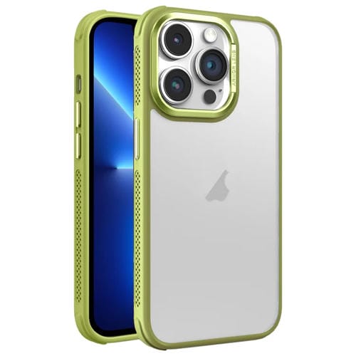 Estuche para Teléfono iPhone 13 Pro Marco Lente Metal Esmerilado Sensación Piel Enfriamiento (Verde)