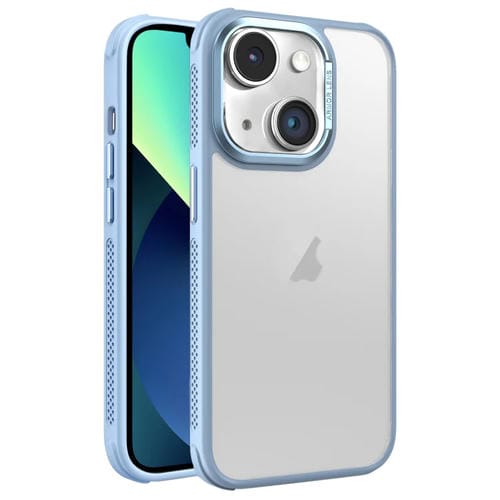 Estuche para Teléfono iPhone 13 Marco Lente Metal Esmerilado Sensación Piel Enfriamiento (Azul Cielo)
