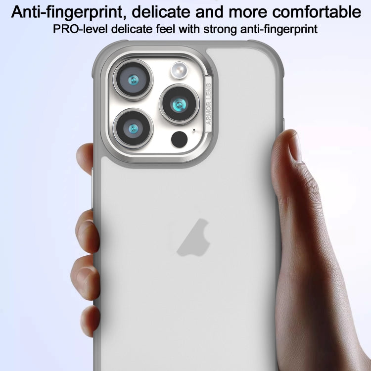 Estuche para Teléfono iPhone 16 Pro Marco de Lente Metal Esmerilado Sensación de Piel Enfriamiento Lateral (Gris)
