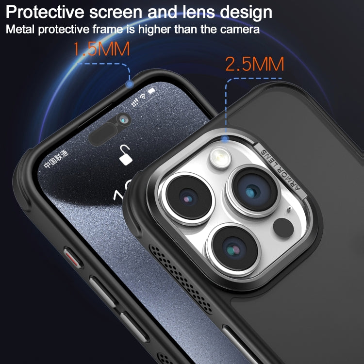 Estuche para Teléfono iPhone 16 Plus Marco de Lente Metal Esmerilado Sensación de Piel Enfriamiento Lateral (Negro)