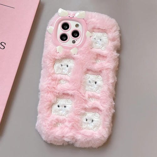 Funda TPU con Bordado de Felpa para iPhone 16 Pro (Cerdo Blanco)