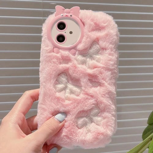 Funda TPU Bordada de Felpa para iPhone 16 Plus (Lazo de Base)