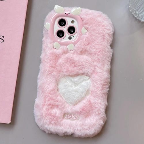 Funda TPU Bordado de Felpa para iPhone 15 Pro Max (Corazón de Base)