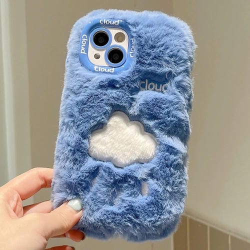 Funda TPU Bordada Felpa para iPhone 15 Plus (Azul y Nube Blanca)