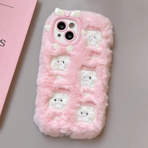 Funda TPU iPhone 14 Peluche Bordado Cerdo Blanco