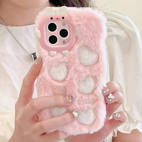 Funda de Teléfono TPU con Felpa Bordada para iPhone 13 Pro Max (Corazón Blanco)