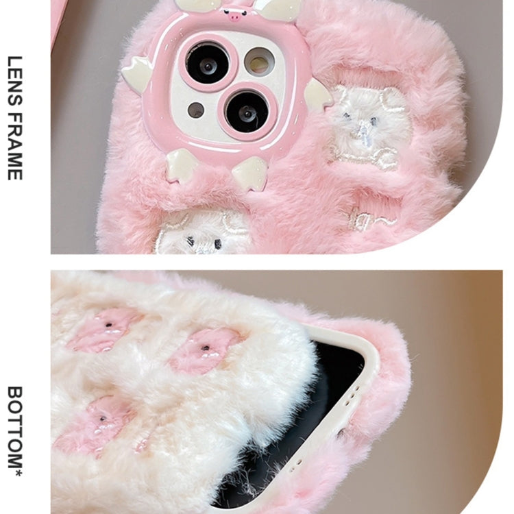 Funda TPU iPhone 14 Pro Max Bordado Felpa Cerdo Blanco