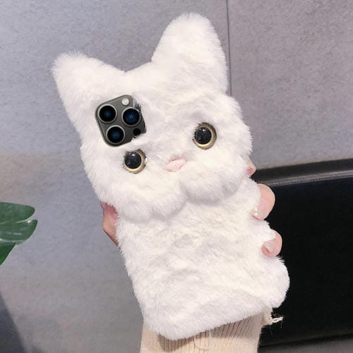 Funda para Teléfono Apple iPhone 16 Pro Max Diseño Gato Peluche 3D Cobertura Total (Blanco)