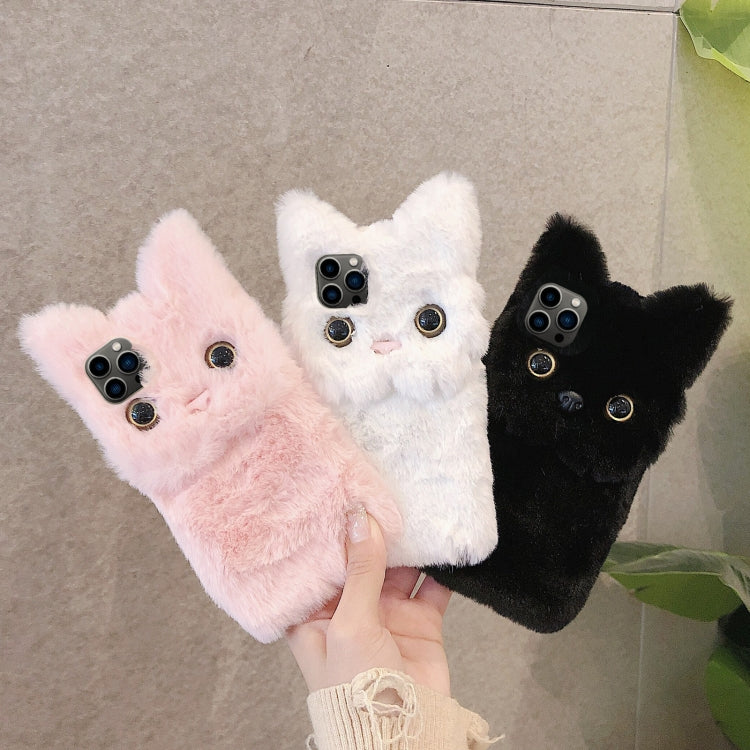 Funda para Teléfono iPhone 15 Pro Max Diseño Gato Peluche 3D Cobertura Total (Blanco)