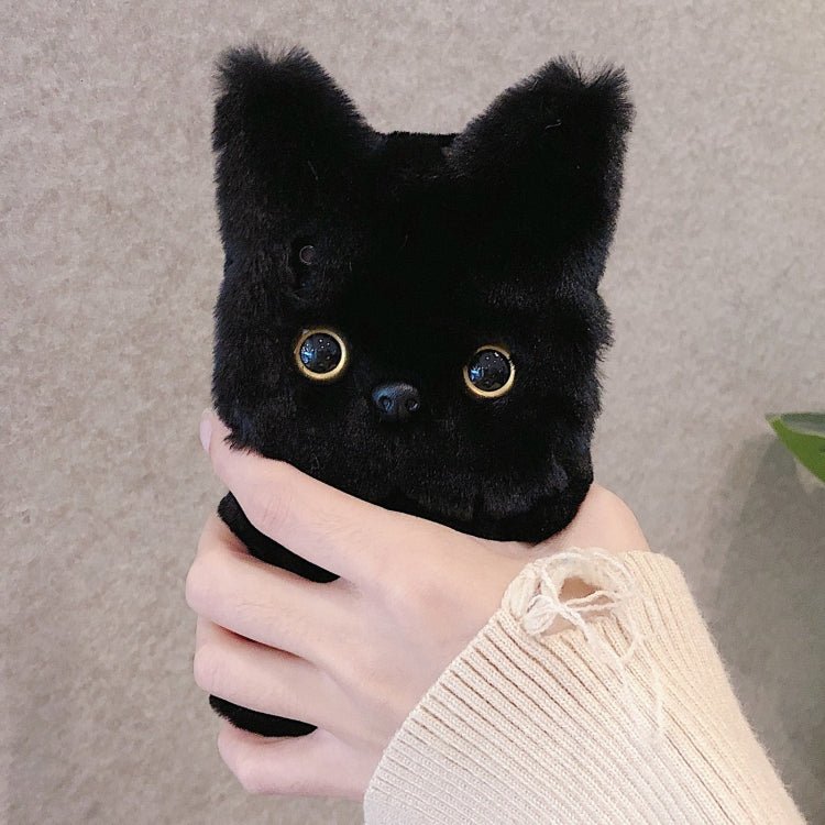 Funda para Teléfono iPhone 12 Pro Cobertura Total Gato Peluche 3D (Negro)