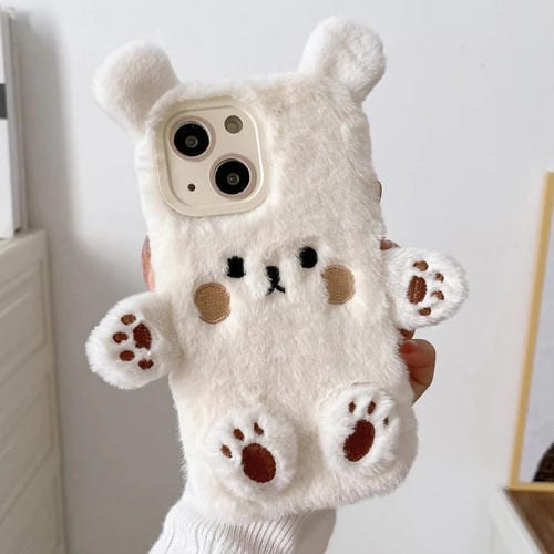 Funda para Teléfono iPhone 15 Osito de Peluche Sonriente en 3D (Blanco)