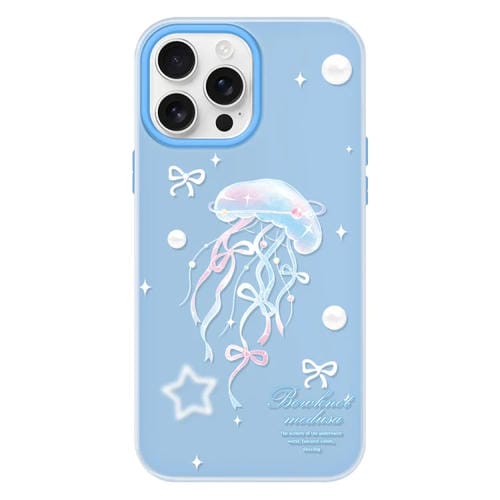 Funda híbrida TPU y PC iPhone 16 Pro Tacto Sedoso y Gelatinoso (Medusa Azul)
