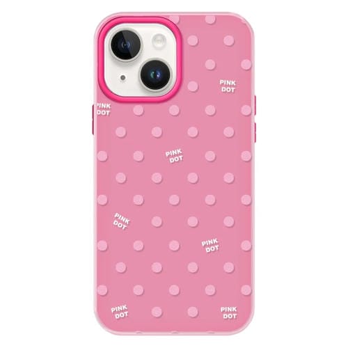 Funda híbrida TPU y PC iPhone 15 Plus Tacto Sedoso (Lunares Rosa y Rojo)