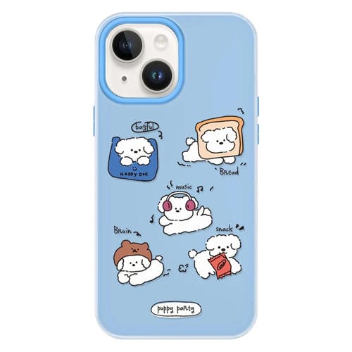 Funda híbrida TPU y PC para iPhone 13 con tacto de piel (Puppy Party)