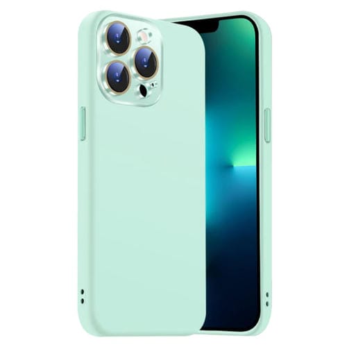 Funda de Silicona Líquida para iPhone 13 Pro Max con NanoLente (Cian Claro)