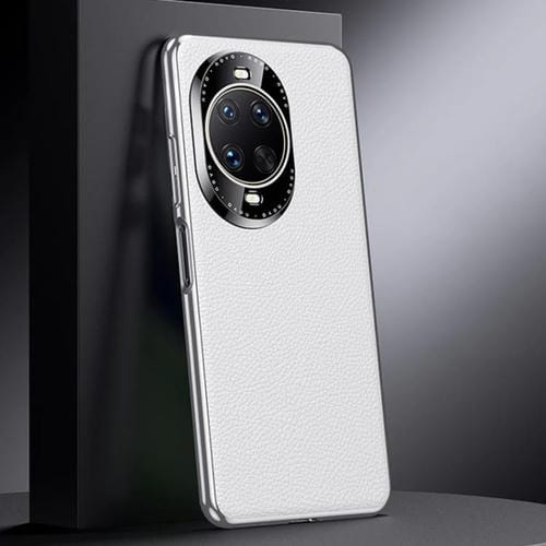 Funda de PC de cuero genuino para Huawei nova 14 Ultra (blanca)