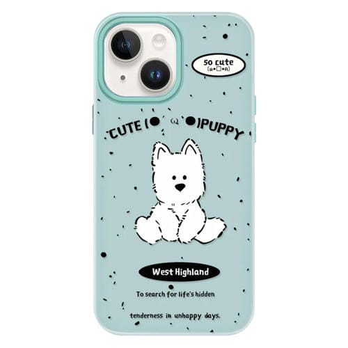Funda híbrida TPU Policarbonato iPhone 13 Line Dog Tacto Piel (Verde Claro)
