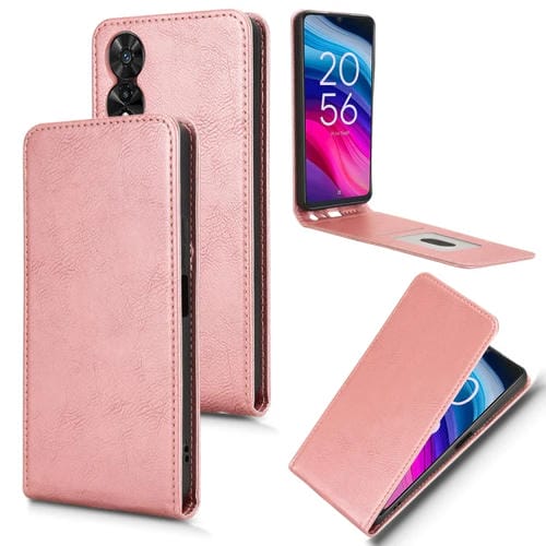 Funda de Cuero con Tapa Vertical Magnética para Teléfono TCL 505 4G (Oro Rosa)