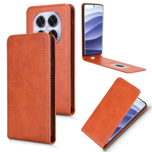 Funda de Cuero con Tapa Vertical Magnética para Redmi Note 14 Pro 5G/Note 14 Pro+ (Marrón)