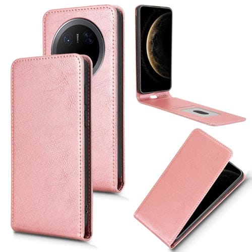Funda de Cuero con Tapa Vertical Magnética para Huawei Mate 70 Pro/70 Pro+ (Oro Rosa)