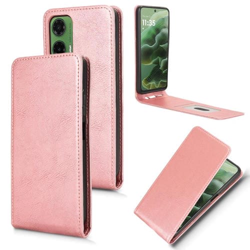 Funda de Cuero con Tapa Vertical Magnética para Motorola Moto G35 5G (Oro Rosa)