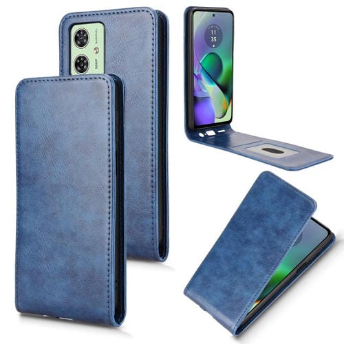 Funda de Cuero con Tapa Vertical Magnética para Motorola Moto G54 5G (Azul)