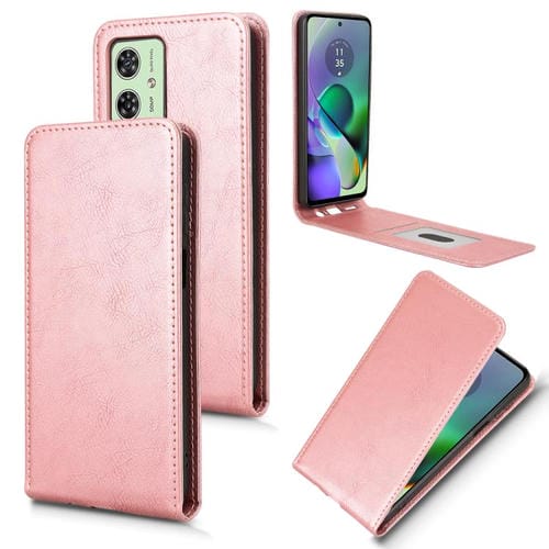 Funda de Cuero con Tapa Vertical Magnética para Motorola Moto G54 5G (Oro Rosa)