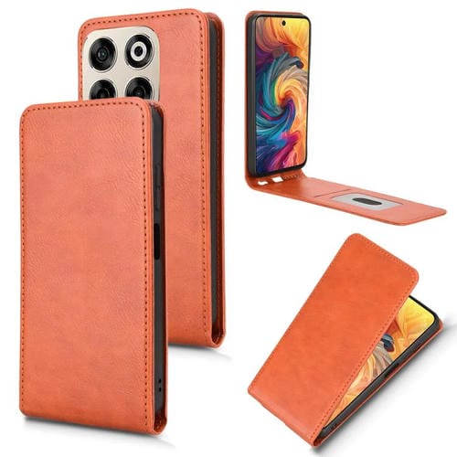Funda de Cuero para ZTE Blade V70 con Tapa Vertical Magnética (Marrón)