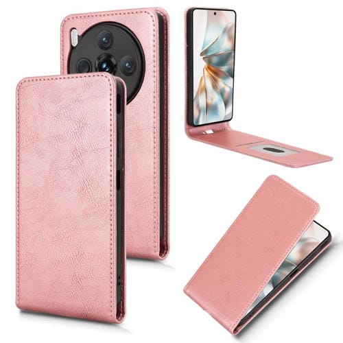 Funda de Cuero con Tapa Vertical Magnética para ZTE Nubia Z60S Pro (Oro Rosa)