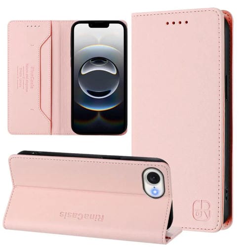 Funda de Cuero con Doble Pliegue y Succión Magnética para iPhone Se 2024 Rc01 (Rosa)