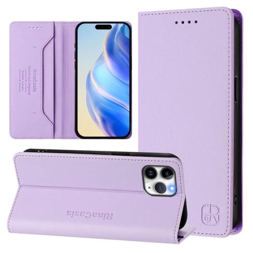 Funda de Cuero para iPhone 11 Pro Rc01 Doble Pliegue Succión Magnética (Morado Claro)