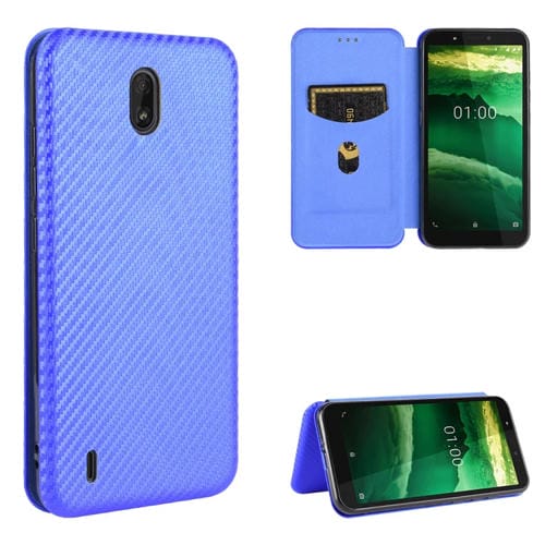 Para Nokia C2 Funda de cuero con tapa magnética horizontal con textura de fibra de carbono TPU + PC + PU con ranura para tarjeta (azul)