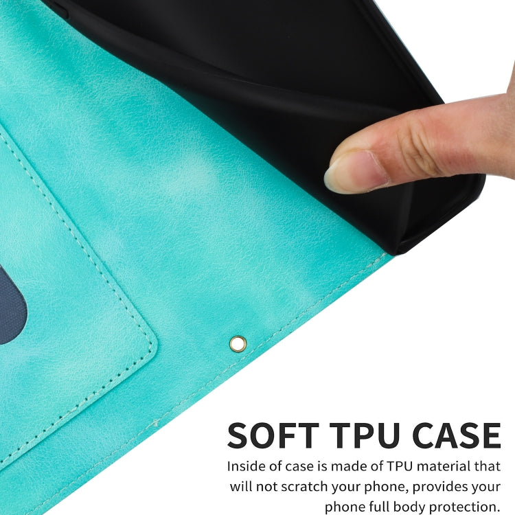 Funda de Cuero para iPhone 13 Pro Estampado Floral con Cordón (Verde)