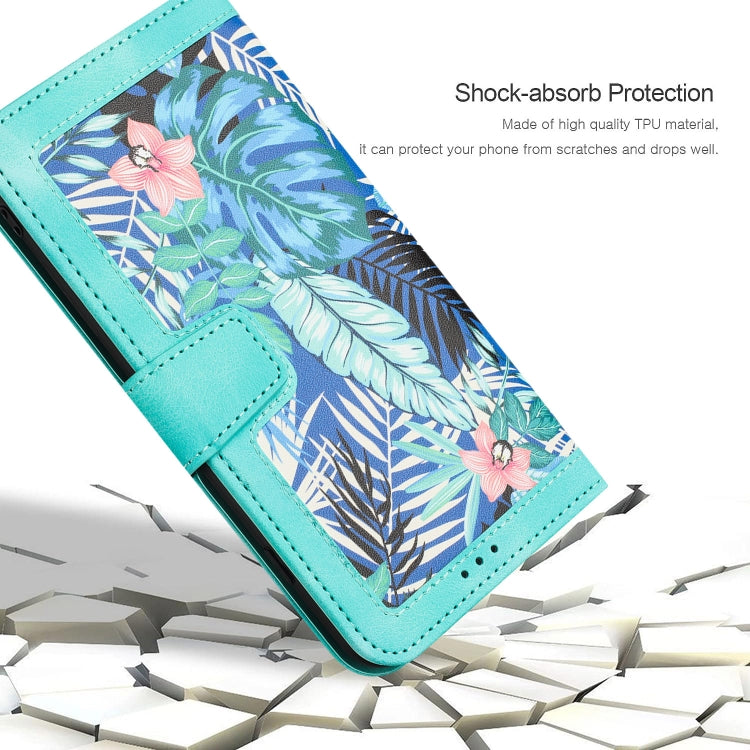 Funda de Cuero para iPhone 13 Mini con Estampado Floral y Cordón (Verde)