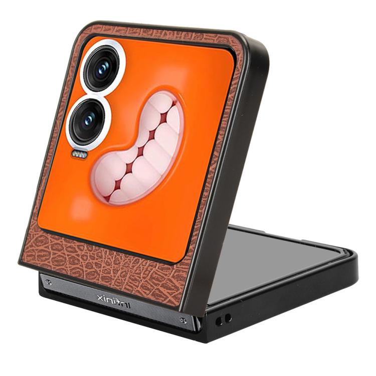 Funda Trasera para Tecno Phantom V Flip2 con Textura de Cocodrilo (Marrón)