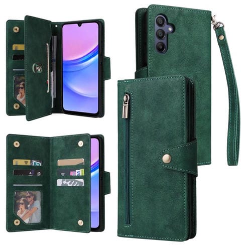 Funda de cuero con tres pliegues y hebilla de remache para Samsung Galaxy A17 5G (verde)