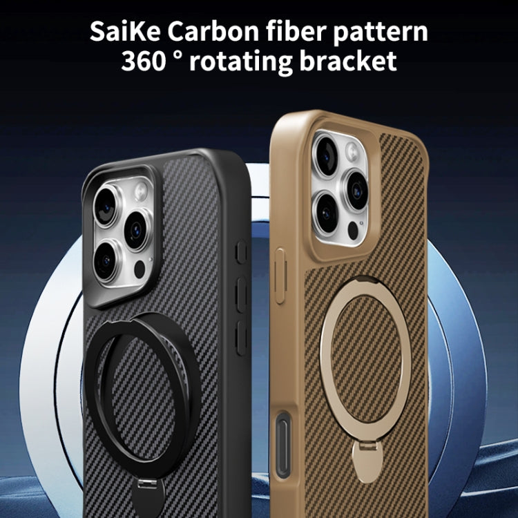 Funda para Teléfono con Soporte Magsafe 360 Fibra de Carbono iPhone 15 Pro Max (Negro)