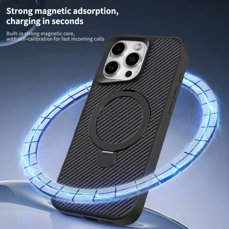 Funda para Teléfono con Soporte Magsafe 360 Textura de Fibra de Carbono para iPhone 14 Pro Max (Dorado del Desierto)