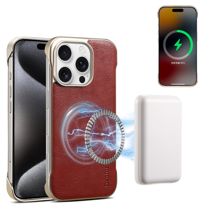 Funda para Teléfono Denior Magsafe Piel de Becerro Genuina para iPhone 15 Plus (Roja)