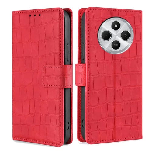 Funda de Piel con Cierre Magnético y Diseño de Cocodrilo para Redmi 14C 4G (Rojo)