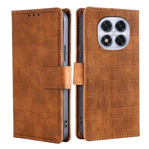 Funda de Piel con Cierre Magnético y Diseño de Cocodrilo para Redmi Note 14 Pro 5G (Marrón)