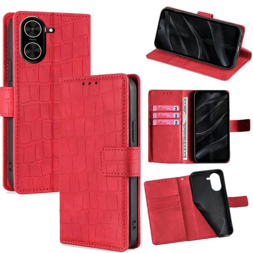 Funda de piel de cocodrilo con cierre magnético para Redmi A5 4G (171,7 mm) (Rojo)