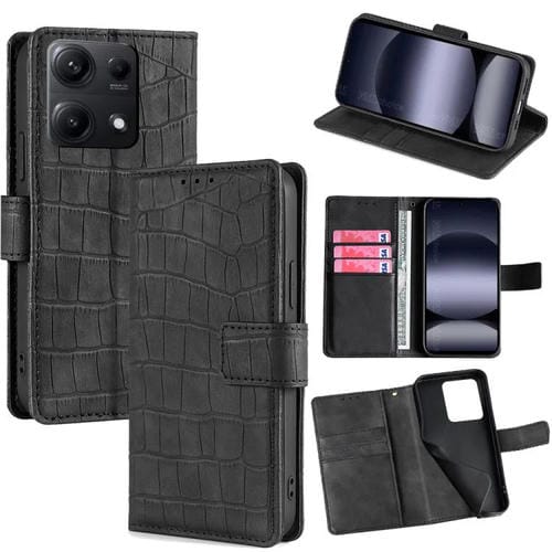 Funda de piel con cierre magnético y diseño de cocodrilo para Redmi Note 14S 4G (negra)