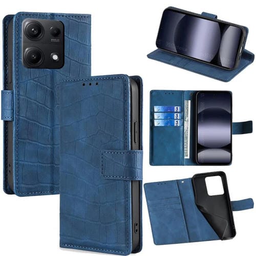 Funda de piel con cierre magnético y diseño de cocodrilo para Redmi Note 14S 4G (azul)