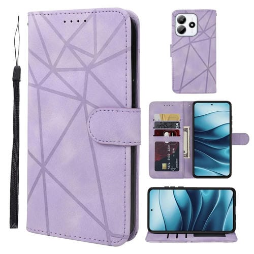 Funda de Cuero con Líneas Geométricas y Tacto Sedoso para Redmi Note 14 5G (Morado)