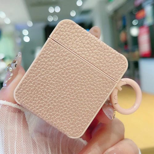 Funda Protectora Auriculares Airpods 1/2 Textura Lichi Adhesivo Cuero (Oro Rosa)