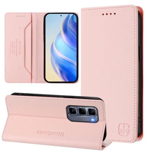 Funda de Cuero Infinix Hot 50 Pro+ 4G Rc01 con Doble Pliegue y Succión Magnética (Rosa)