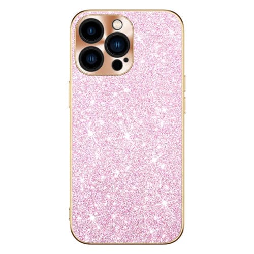 Estuche para Teléfono iPhone 13 Anillo de Lente Textura Cd Diamante Estrellado Galvanizado (Rosa)