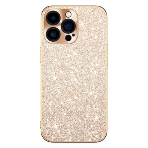Estuche para Teléfono iPhone 13 con Anillo de Lente y Textura de Diamante (Dorado)
